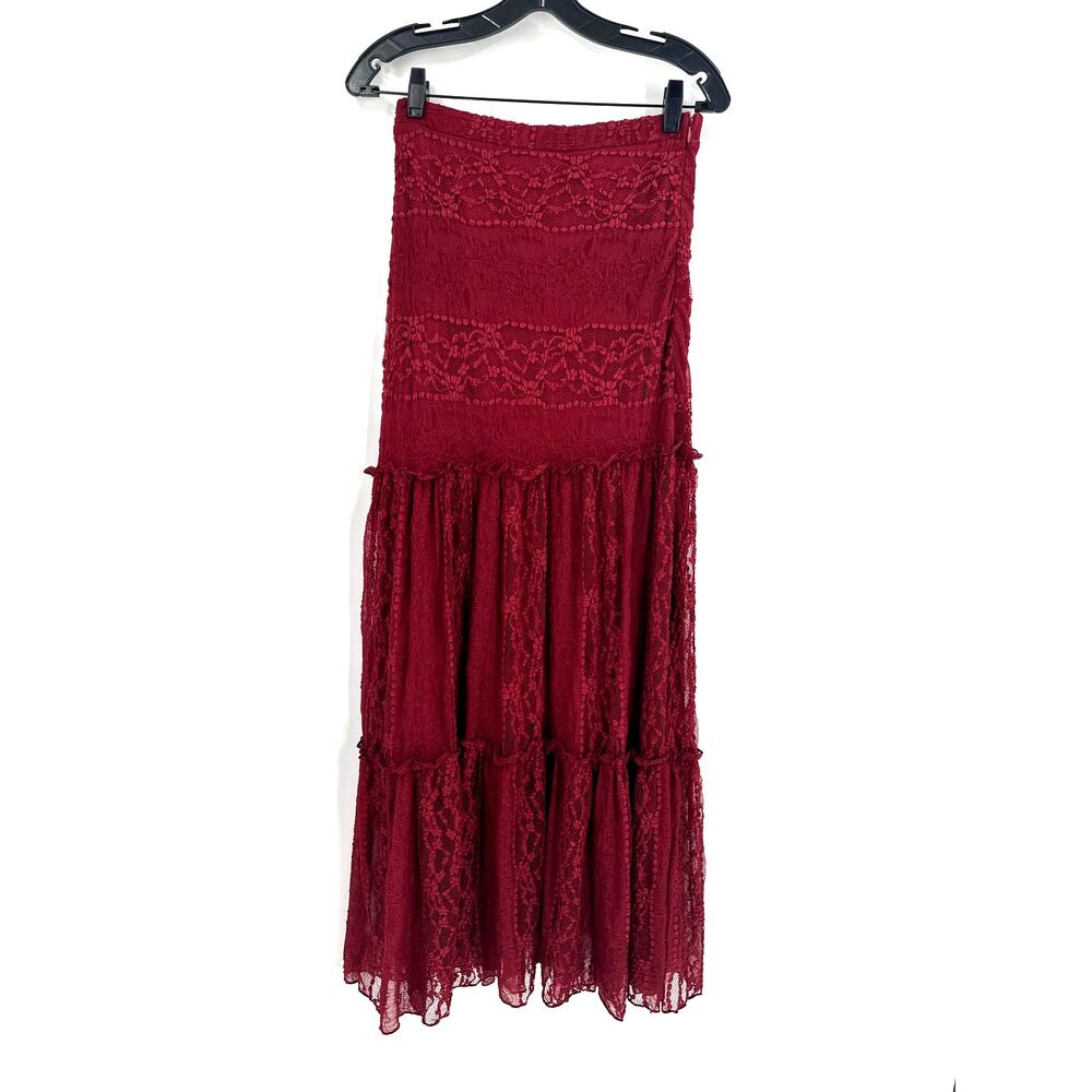 VICI Collection Women's Burgundy Alene Lace Maxi Skirt Size M - Picture 5 of 11